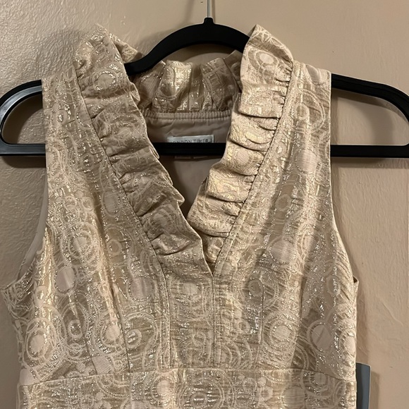 NWT London Times Champagne White Gold Metallic Shiny Circle Embossed Dress 4 - Picture 2 of 11
